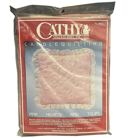 Cathy Needlecraft Candle Quilting Pillow Kit #8003 Pink Hearts And Tulips New - Picture 1 of 9